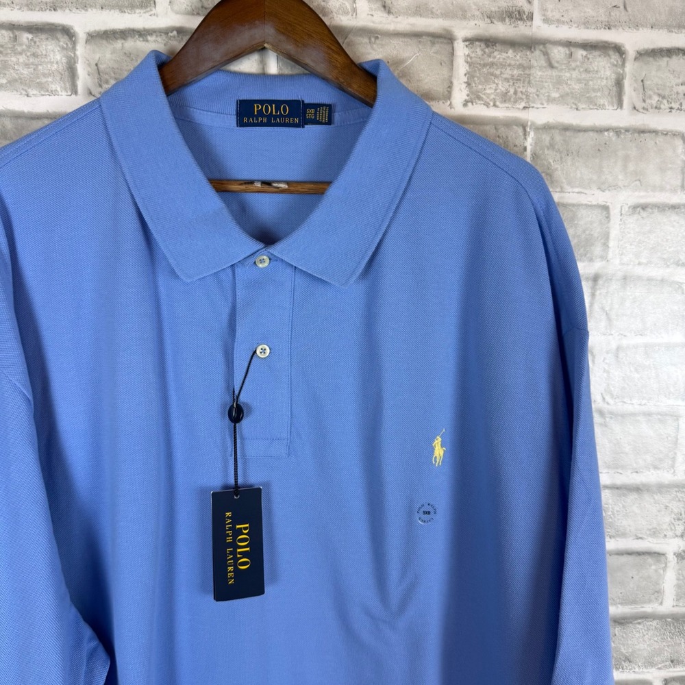 Polo Ralph Lauren Mens 5XB Light Blue Short Sleeve Cotton Mesh Polo Shirt NWT
